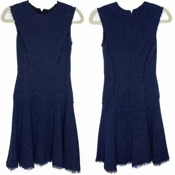 Rebecca Taylor Stretch Tweed Navy Combo Sleeveless Mini Sheath Dress 0 - Picture 3 of 16
